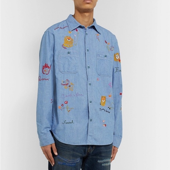 KAPITAL - Bob Marley Embroidered Cotton-Chambray Shirt - Light blue size medium - Picture 6 of 14